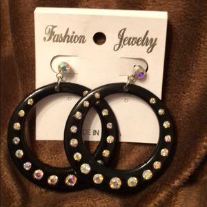 Black Hoop Rhinestone Earrings